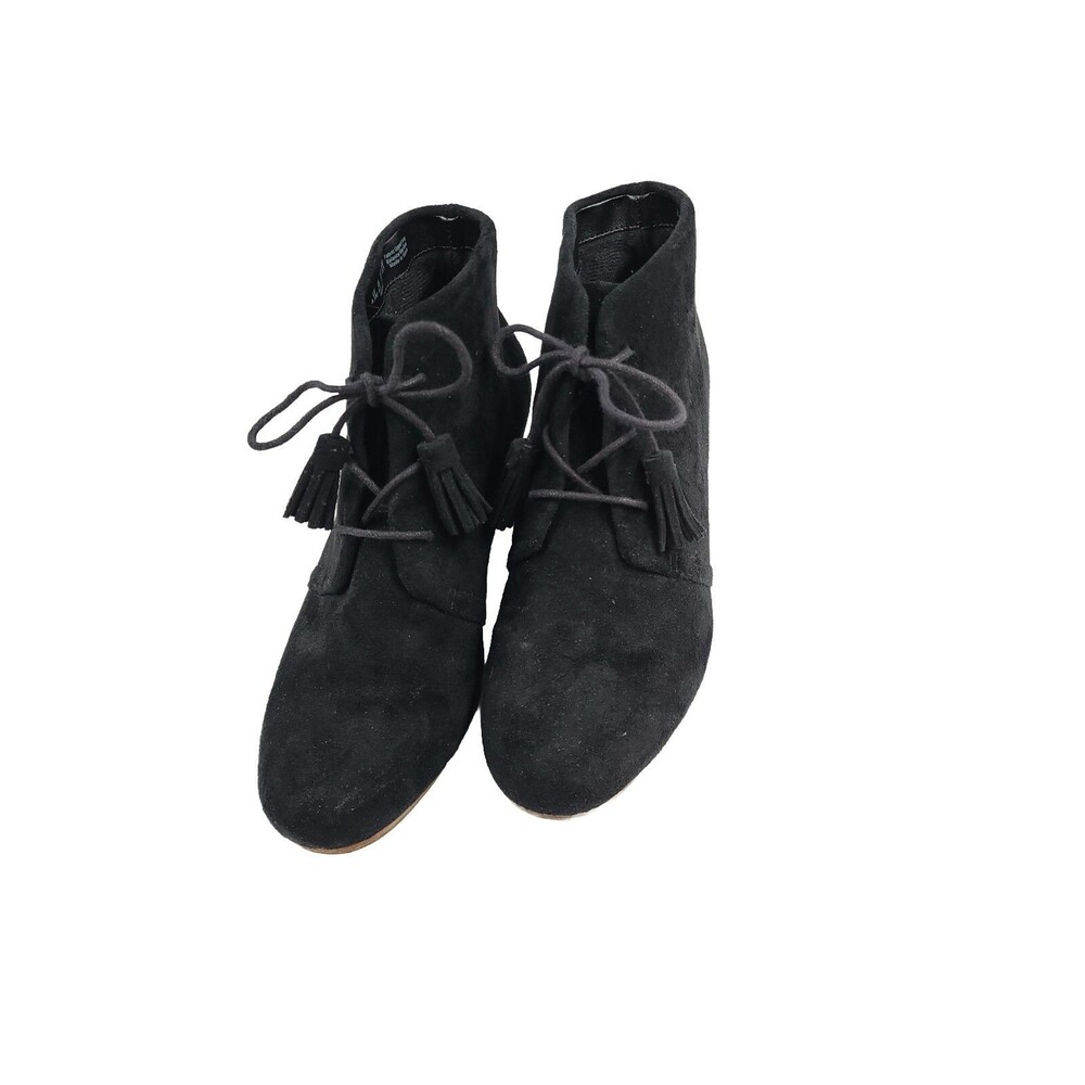 Dr Scholls Black Be Energized Microsuede Womens Tassle Wedge Ankle Boots 8.5 M